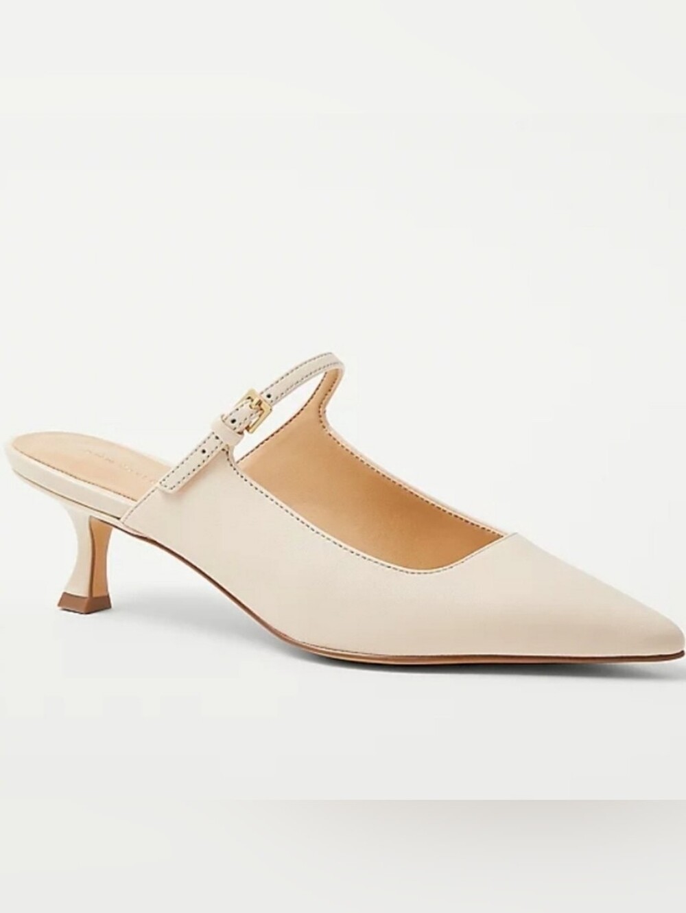 Ann Taylor NWOT Pointed Toe Buckle Slip-On Kitten Heel Mule Size 8 Cream Ivory